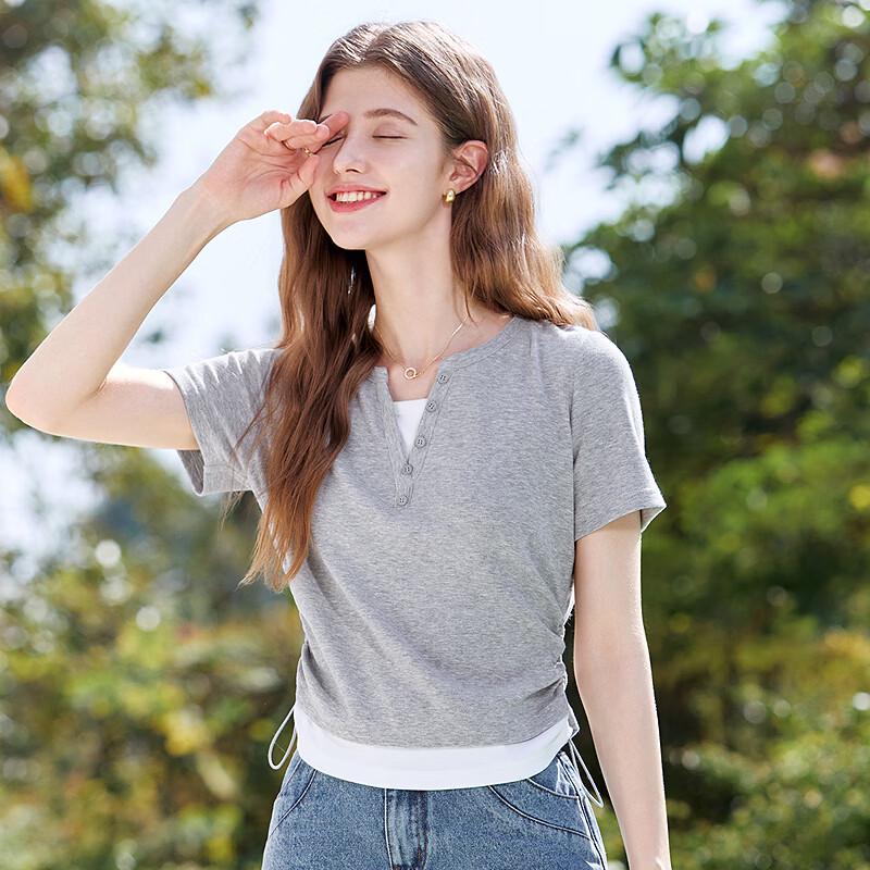 Betu Women's Color-Block Drawstring Slim-Fit Short Sleeve T-Shirt