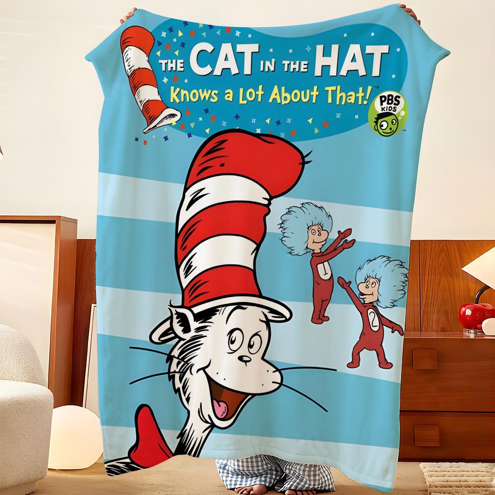 Book T-The Cat in the H-Hat Throw Flannel Throw Blanket, Lightweight Cozy, Durable Washable cute Cool