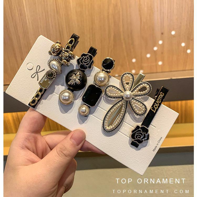 6-Piece Retro Korean Style Hair Clip Set with Bear, Pearl, Rhinestone, and Fairy Designs