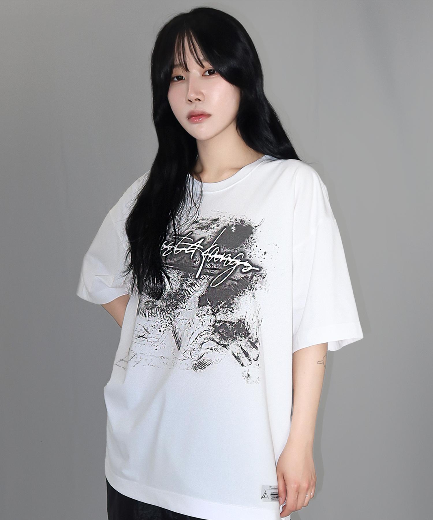 Just Haeng Oversized Dirty Big Logo White Short Sleeve L