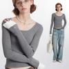 Spring and Summer Women's New Pullover Solid Color Casual Simple Long Sleeve Square Collar Short Slim-fit Sweater
