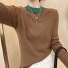 Round Neck Sweater Base Sweater Contrasting Color Design Autumn and Winter Korean Version Fashionable Loose and Slimming Knit Sweater Top for Women