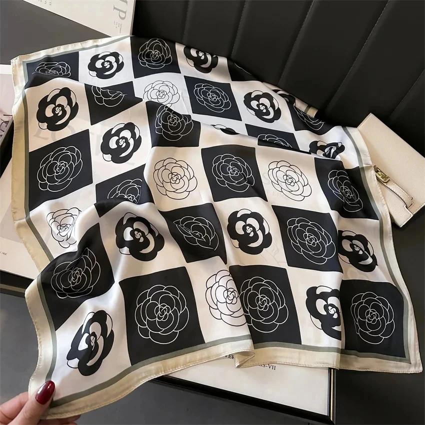 Luxury Silk Scarves Women Square Scarf New Fashion Printed Flower Scarf Ladies Popular 70x70CM Decorative Kerchief