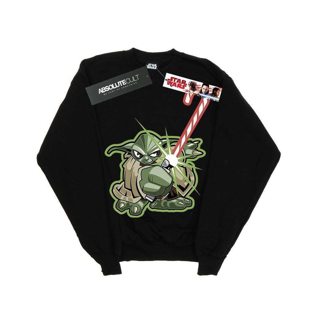 STAR WARS Mens Yoda Christmas Candy Cane Sweatshirt