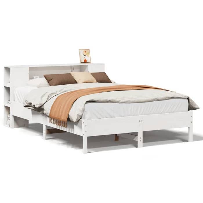 VidaXL Lit bibliothèque sans matelas blanc 140x200 cm bois pin massif, lit, meuble de chambre à coucher, lit avec rangement, 3322832