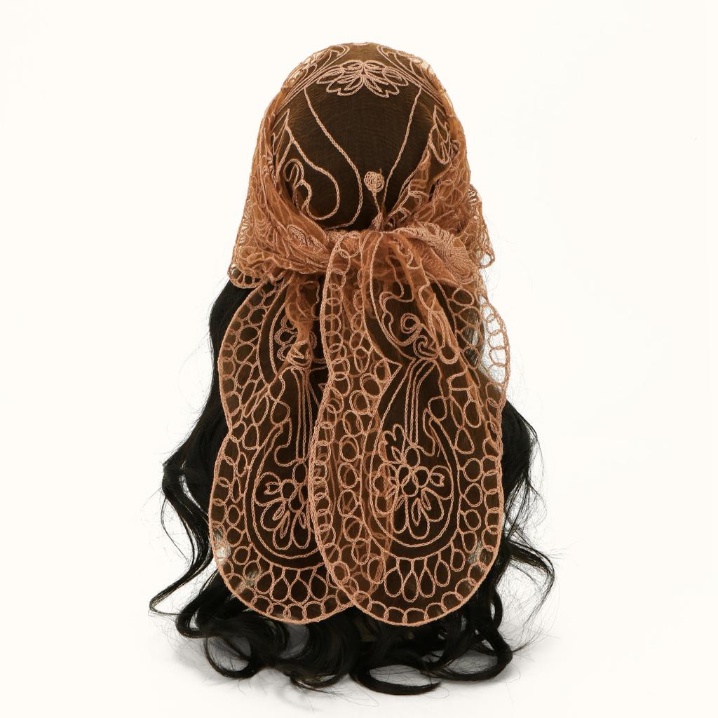 Eleganter Spitzenschal Aushöhlmuster Stickerei Foulard Bandana Einfarbig Dreieckstuch Dünne Vintage Taschentücher für Haare Frau