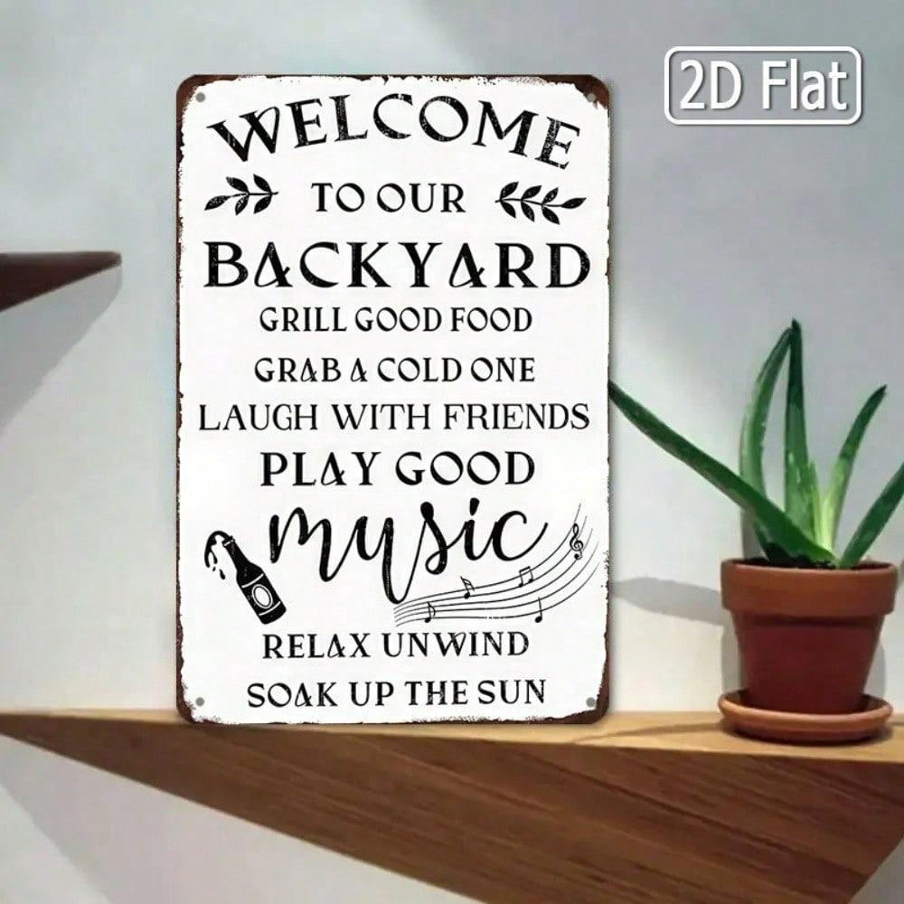 Funny Backyard Rules Metal Sign Heavy Duty Weatherproof Garden Patio Wall Decor