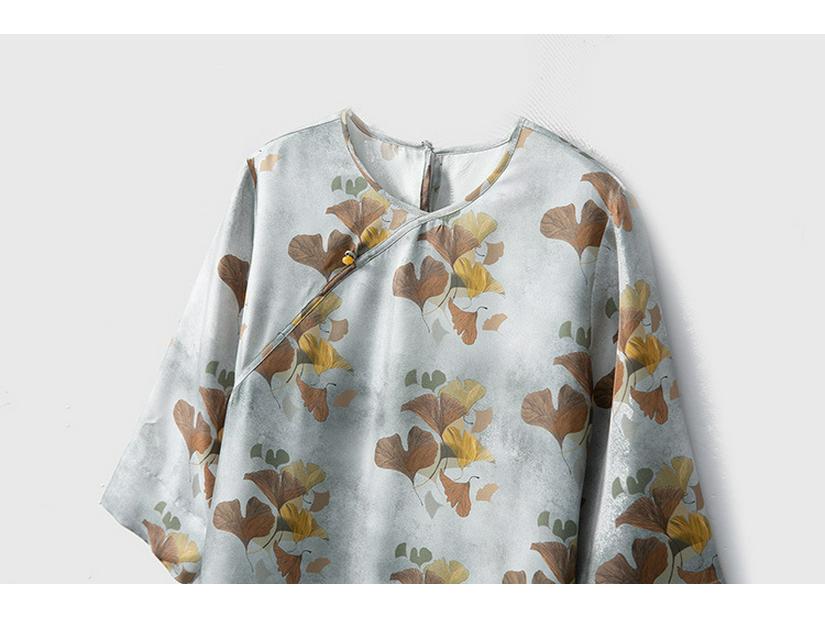 20mm Twill Silk Mulberry Tie-Waist Slimming Dress, Round Neck, Three-Quarter Sleeves, Elegant Long Dress