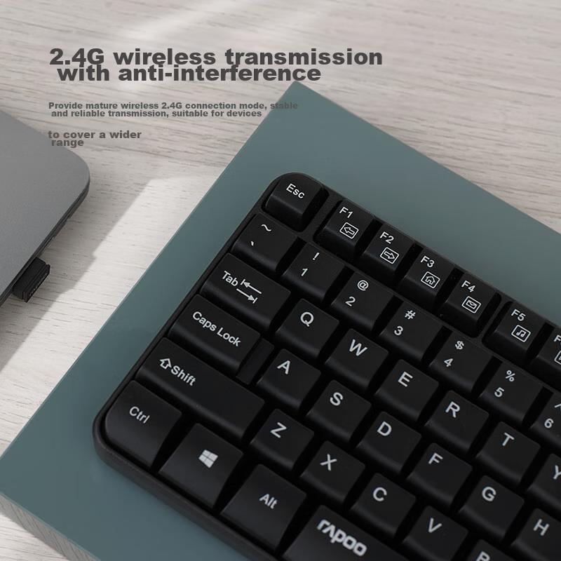 Rapoo E1050 Wireless Keyboard, Office Keyboard, Compact Keyboard, Splash-Resistant Design, Laptop Keyboard, Computer Keyboard, Black
