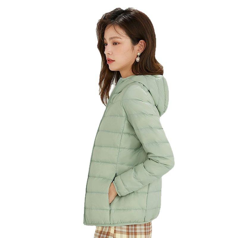 Autumn and winter new Korean version slim casual light down jacket women's hooded large size jacket white duck down tide