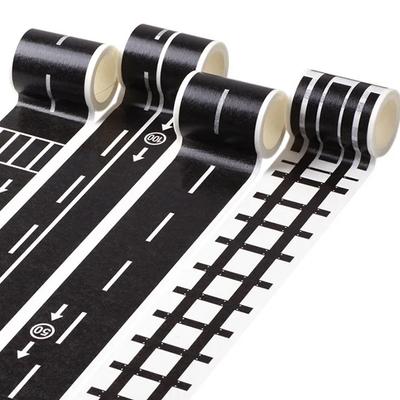 Reusable Cartoon Road Track Stickers Black Road Tape For Party Racing Decor Pre-Pasted Glitter Finish Auto-Themed