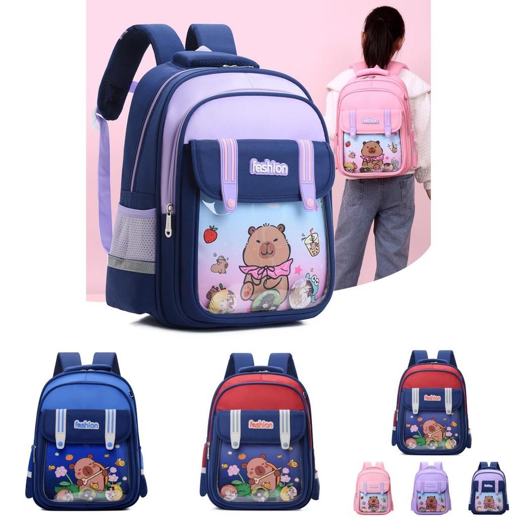 Lovely And Practical Capybara Design Nylon Kids Backpack For School With Adjustable Shoulder Straps