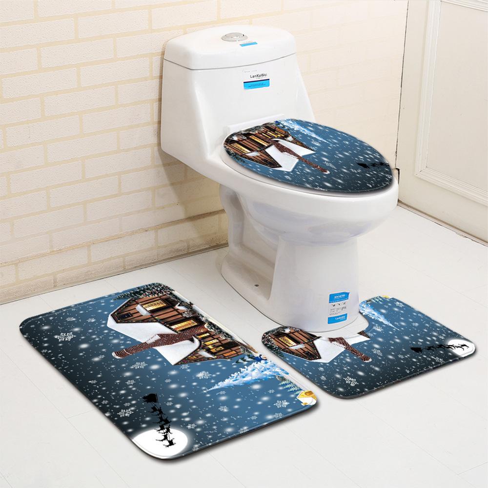 Christmas Bathroom Floor Mat Toilet Three-Piece Set