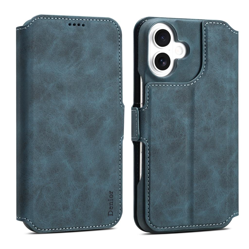 DENIOR B07 For iPhone 16 Plus Case Leather+PC Magnetic Detachable Wallet Phone Cover