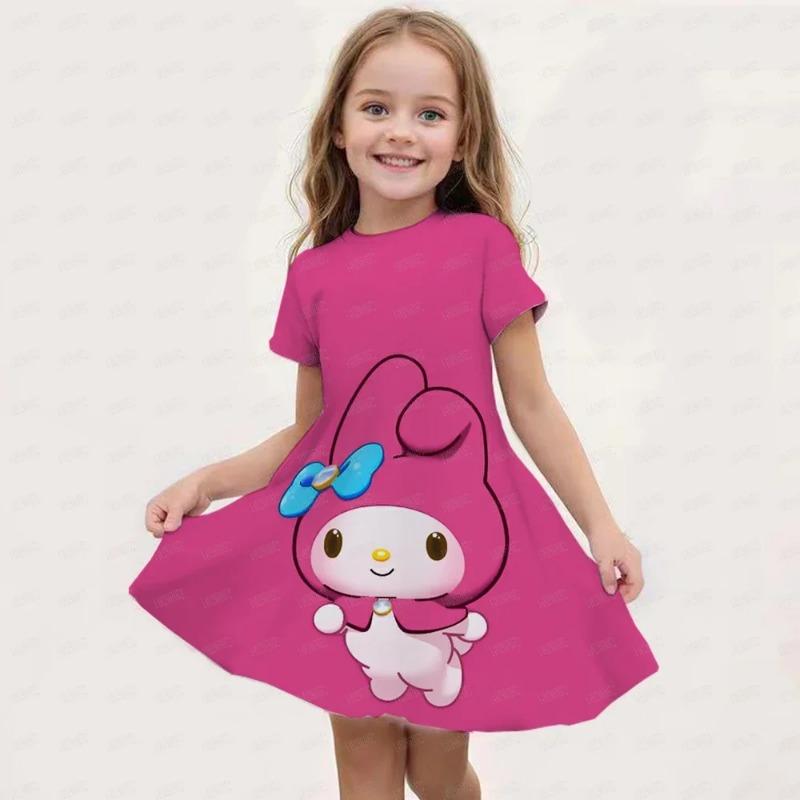 New Summer Girls Dress Fashion Cartoon Cute Cinnamoroll &Hello Kitty 3D Printing Dress Kid Short Sleeve Princess Clothing