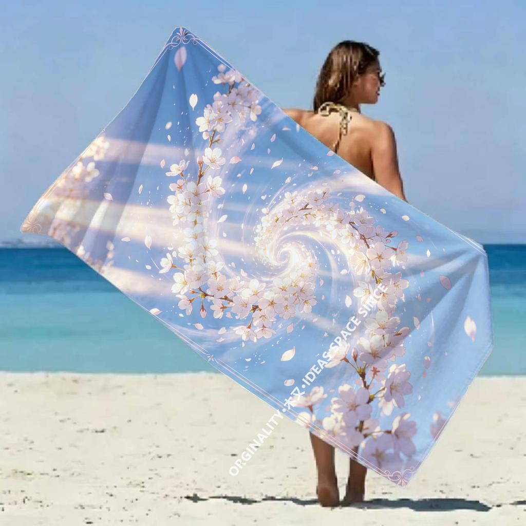 Cherry Blossom Sky Beach Towel Patterned Sunscreen And Windproof Suitable For Swimming Pool Camping Travel Blanket