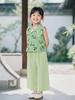 2025 Girls' Summer Hanfu Set: New Chinese National Style Top & Wide-Leg Pants, Children's Two-Piece.