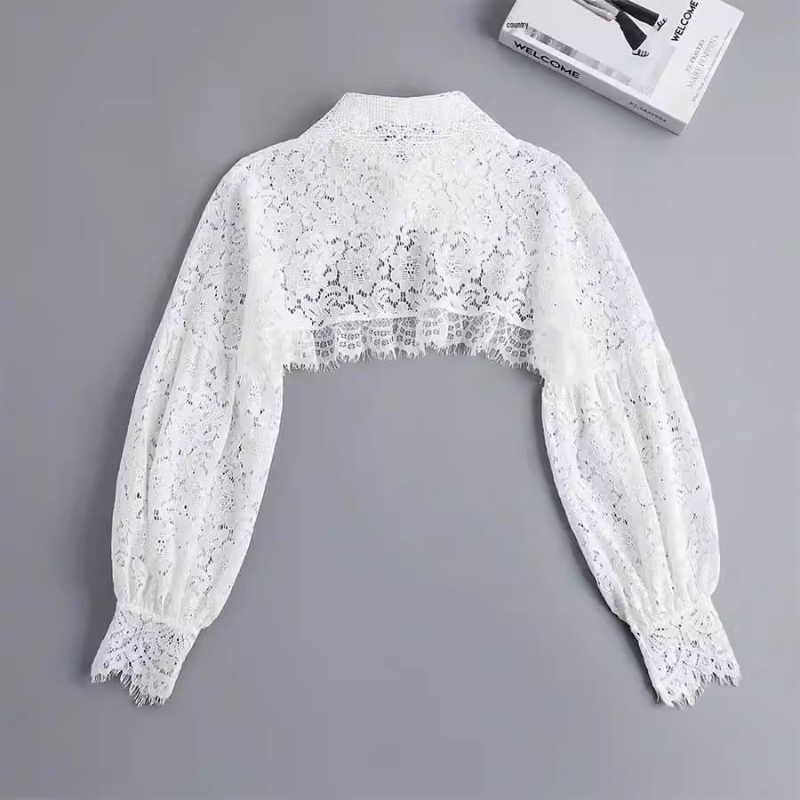 Versatile Lace Cardigan with Mock Collar - Women's Long Sleeve Shawl for Spring, Summer, and Autumn.