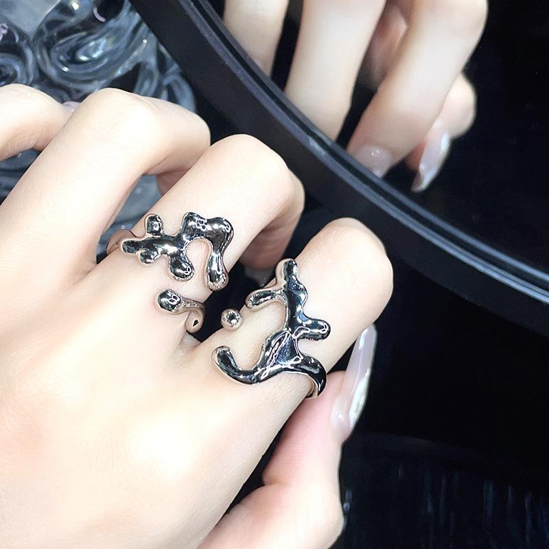 Irregular Geometric Opening Index Finger Ring Female Cold Style Hip-Hop Niche Design Exaggerated High-End Ring