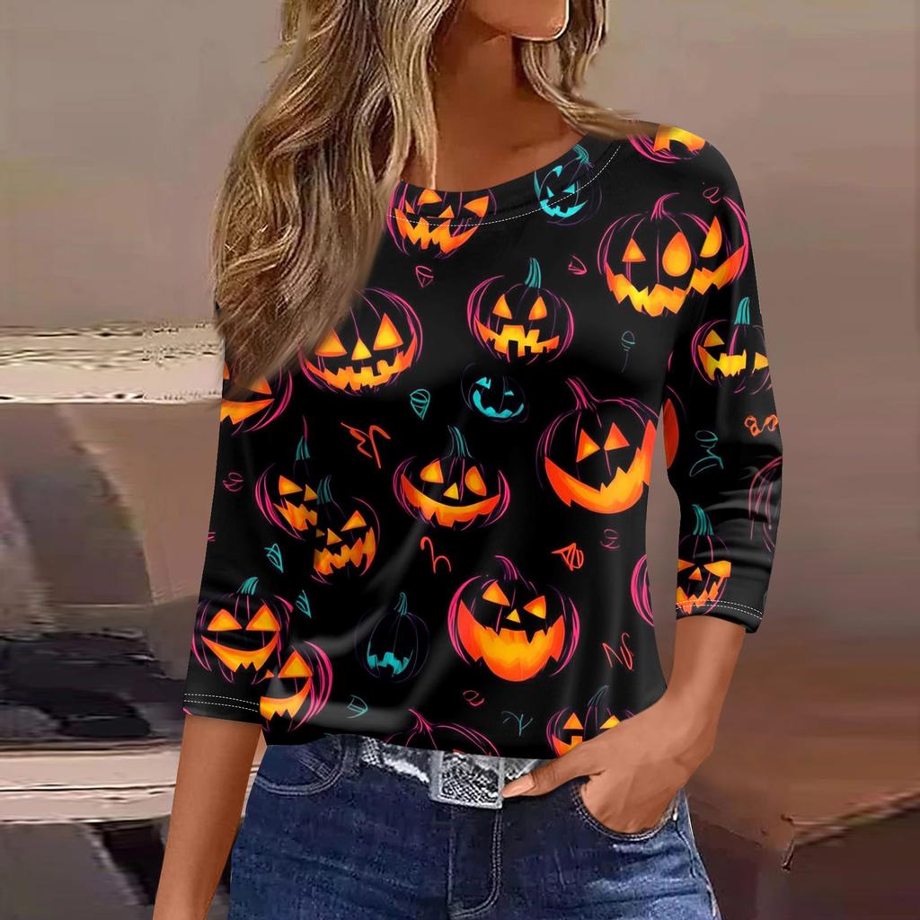 Women's T Shirt Tee Fashion Casual Round Neck 3/4 Sleeve Loose Printed T-Shirt Ladies Top