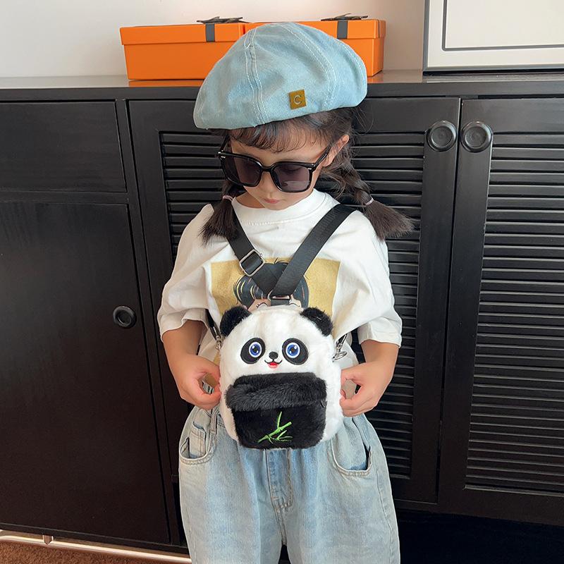 Plush Three-dimensional Panda Doll Bag Cute Children's Mini Backpack Girl Oblique Span Bag Cartoon Creative Bag