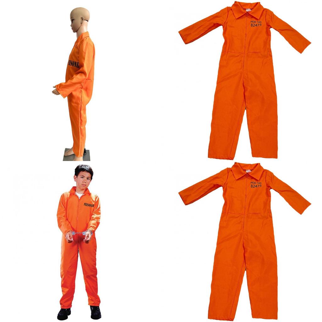 Buntes Halloween-Kostüm für Kinder mit orangefarbenem Gefängnisdruck-Design für Partys