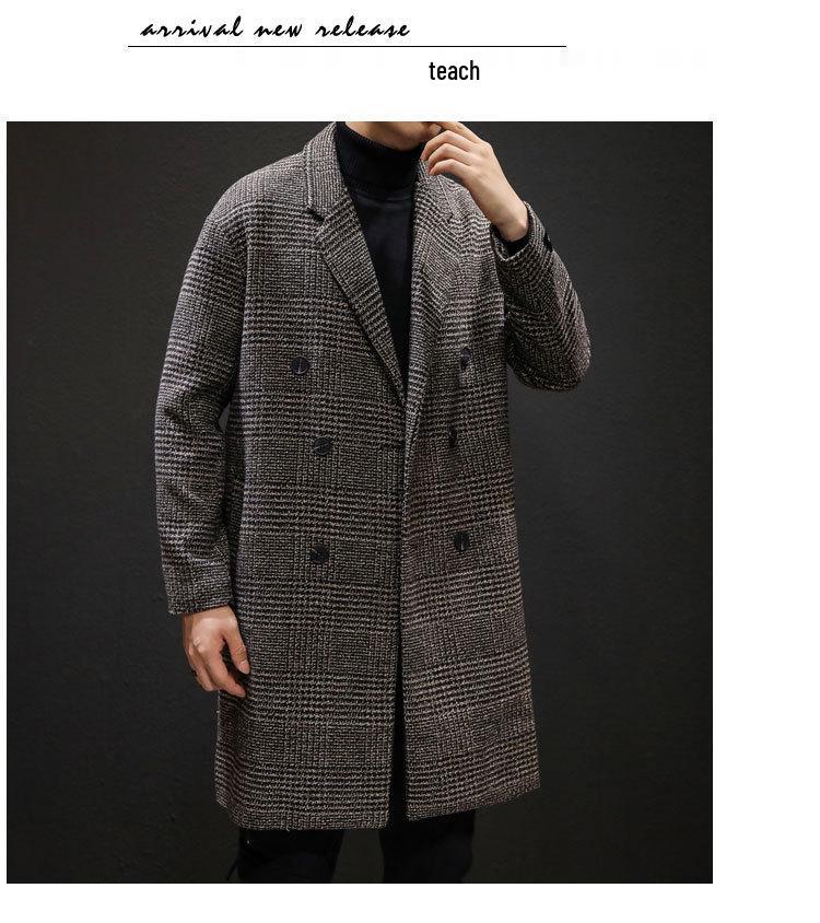 Herren mittellanger karierter Woll-Trenchcoat - Trendige lässige Jacke im Hongkong-Stil für Herbst und Winter