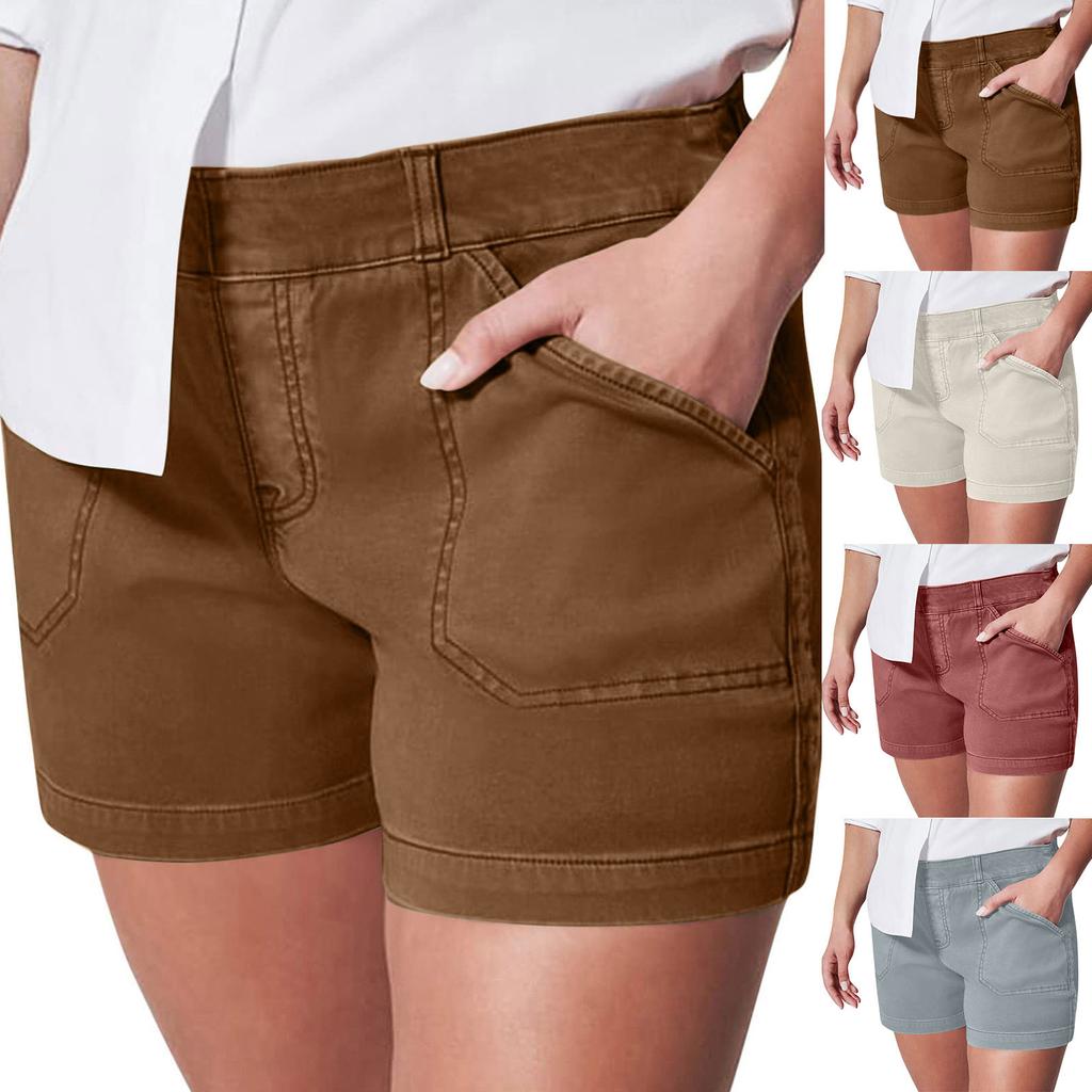 Women's Soft Stretch Twill Short Side Pockets Soft Feel No Button & No Zipper Flattering Fit