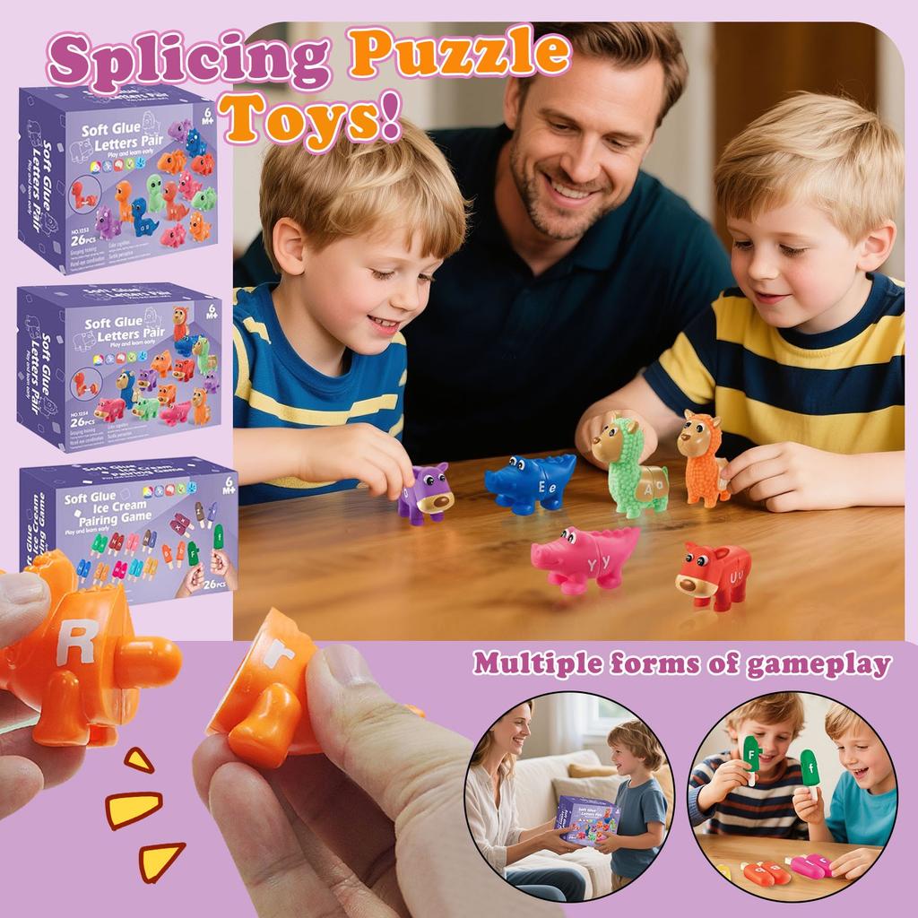 Dinosaur Alphabet Learning Toys For Toddlers 2-4, 10 Different Dinosaur Figures, Double Sided ABC Matching Game, Preschool Activities Fine Motor Toys