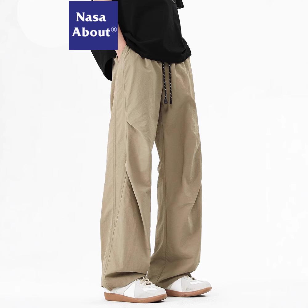 NASA Trendy Men's Spring-Autumn Wide-Leg Parachute Windbreaker Pants - Versatile Ice Silk Trousers