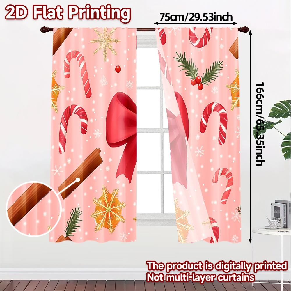 2pcs,Curtains Christmas Bows Candy Cane Ornaments (3) Print Modern Curtains 100% Polyester Curtains Gifts Ldeal for Kitchen