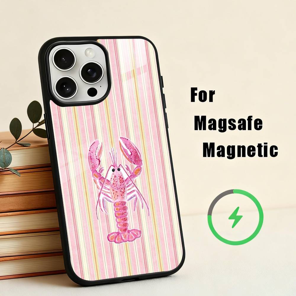 L-Lobster On S-Stripes Ocean  Phone Case For iPhone17,16,15,14,13,12,11 Plus,Pro Max Magnetic For Magsafe Wireless Charging