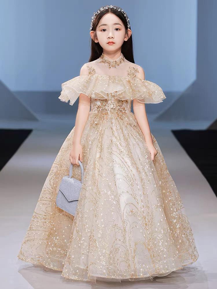 

Princess Tulle Flower Girl Gown with Train for Performances 130cm