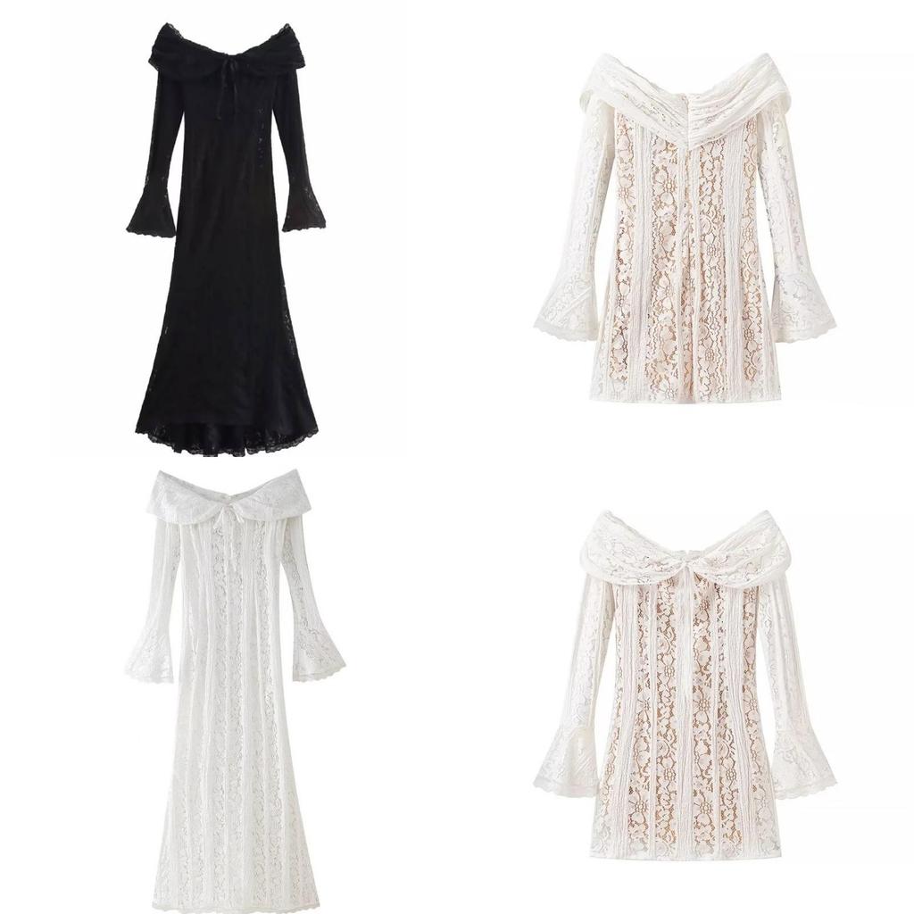 Elegante Abito in Pizzo Bardot a Vita Alta per la Moda Primavera Donna