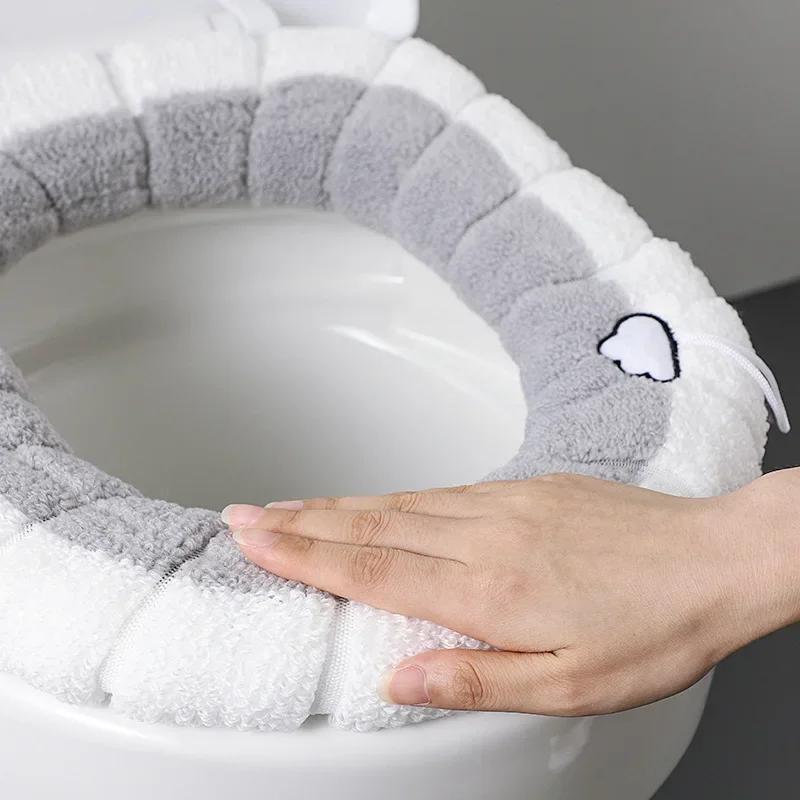 Universal Toilet Seat Handheld Contrasting Cushion Thick Plush O-shaped Toilet Seat Toilet Cover with Handle Bathroom Accessory