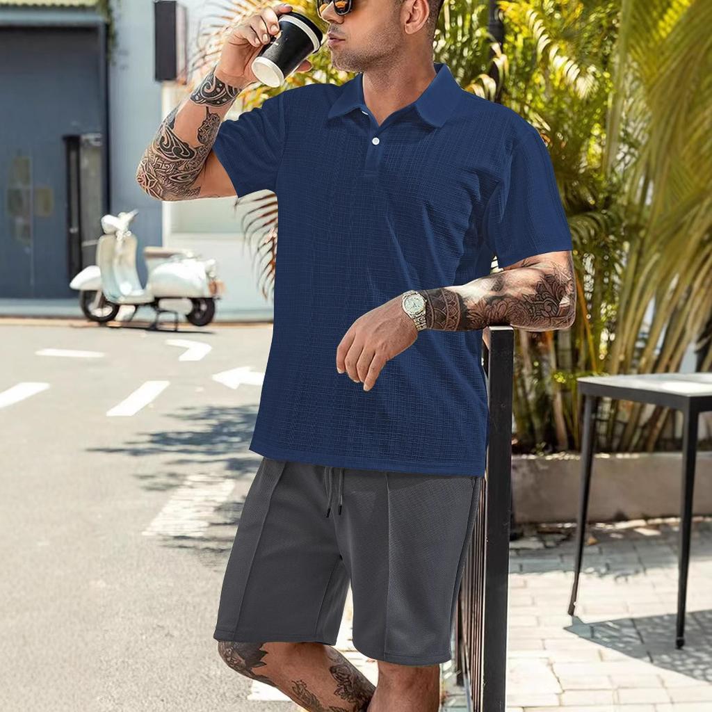 New Arrival Men's Summer Lightweight Solid-Colour Short-Sleeved Small-Check Collared Shirt