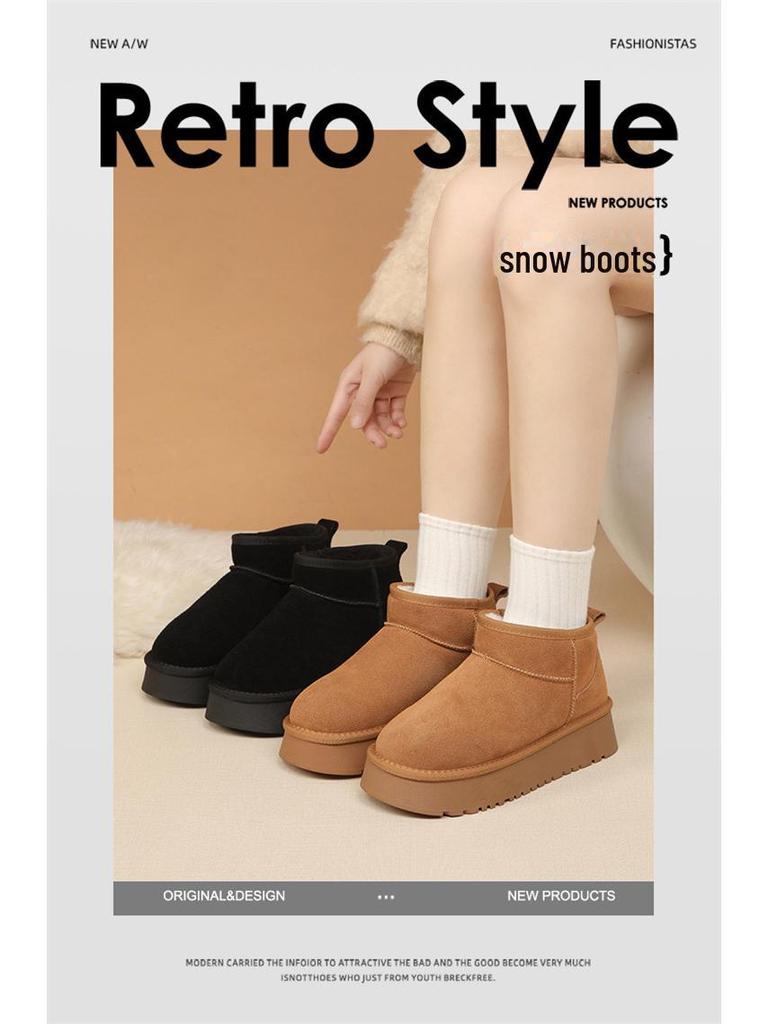 Unisex Genuine Leather Thick-Soled Snow Boots - Versatile Winter Warm Short Boots for Women and Couples