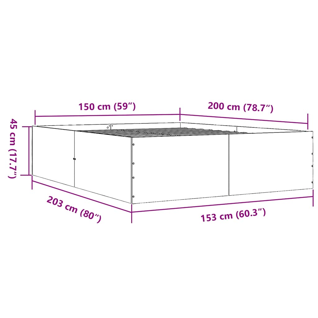 Bed Frame Concrete Grey 150 x 200 cm Engineered Wood