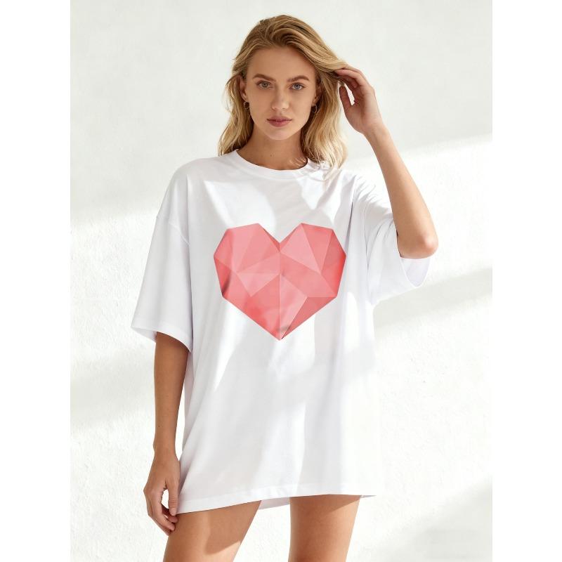 Oversized T-Shirt Black Geometric Heart Print Casual Wear