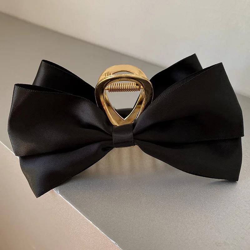 1/2pcs  Black Satin Bow Clip WOMEN'S Summer Headwear Simple Temperament Hair Clip Back of the Head Shark Clip