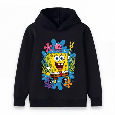 Kids Boys Girls Casual Hooded Sweatshirt, Cute Cartoon Sea Sponge Character Print Long Sleeve Pullover Hoodie for Boys Girls Daily Wear Casual Outfits
