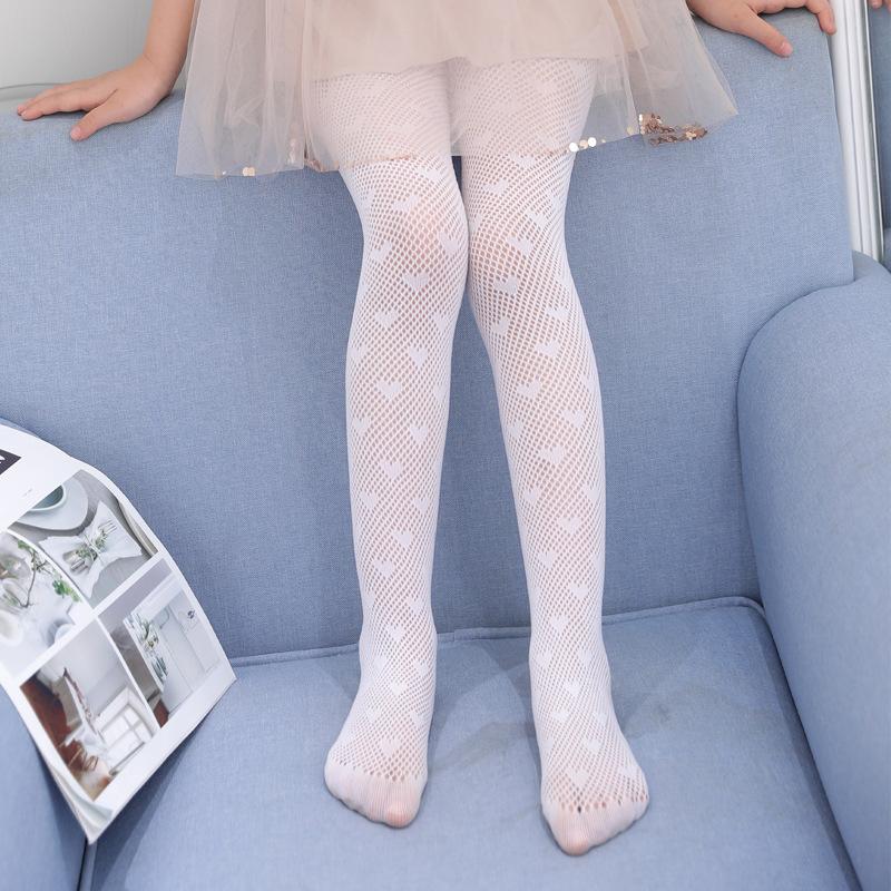 High Elastic Fashion Summer Thin Girls Sockings Black White Heart Mesh Long Tights Ballet Sockings Pantyhose for Kids Dance белый