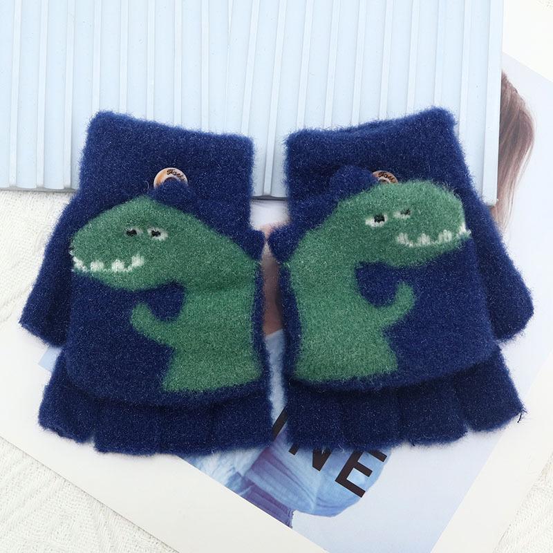 Children's Winter Wool Flip-Top Gloves - Warm, Cartoon Design for Elementary Boys & Girls