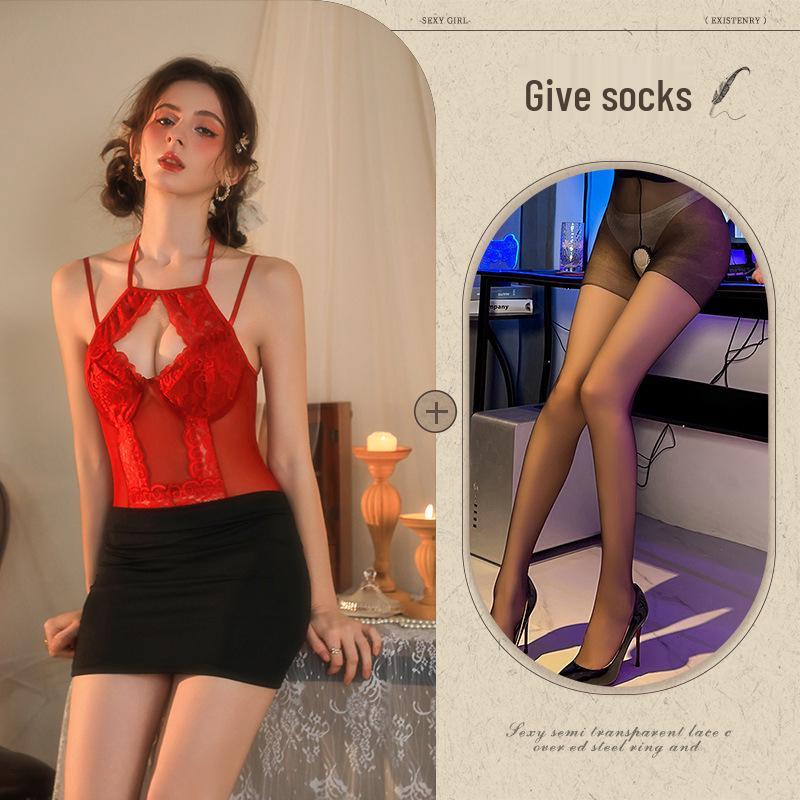 Xiang Sexy Lingerie: Sweet & Spicy Halter Lace Bodysuit