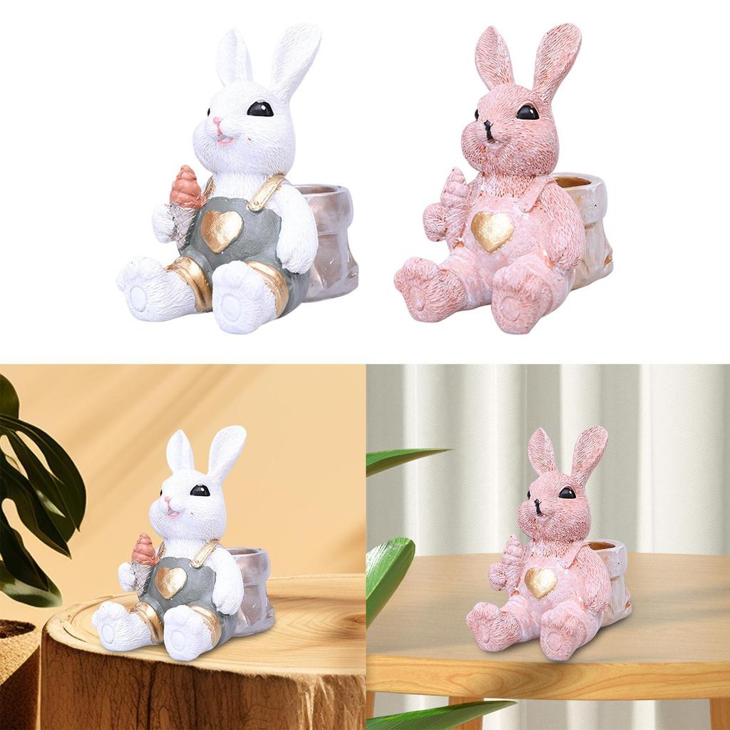 Flower Pot Ornament Spring Easter Decoration Sculpture Resin Container Bunny Figurine for Restaurant Office Yard Home Party