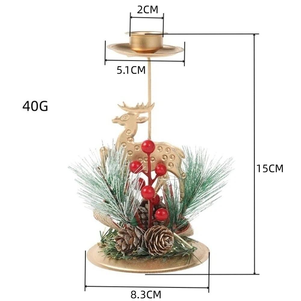 Vintage Golden Christmas Candle Holder Snowflake Xmas Tree Iron Candlestick Simulated Pine Needles Desktop Ornament Festive