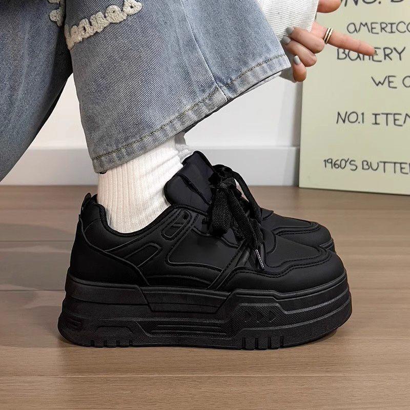 Campus style black thick baseplate shoes women's autumn new niche sports lightweight versatile casual small black shoes women