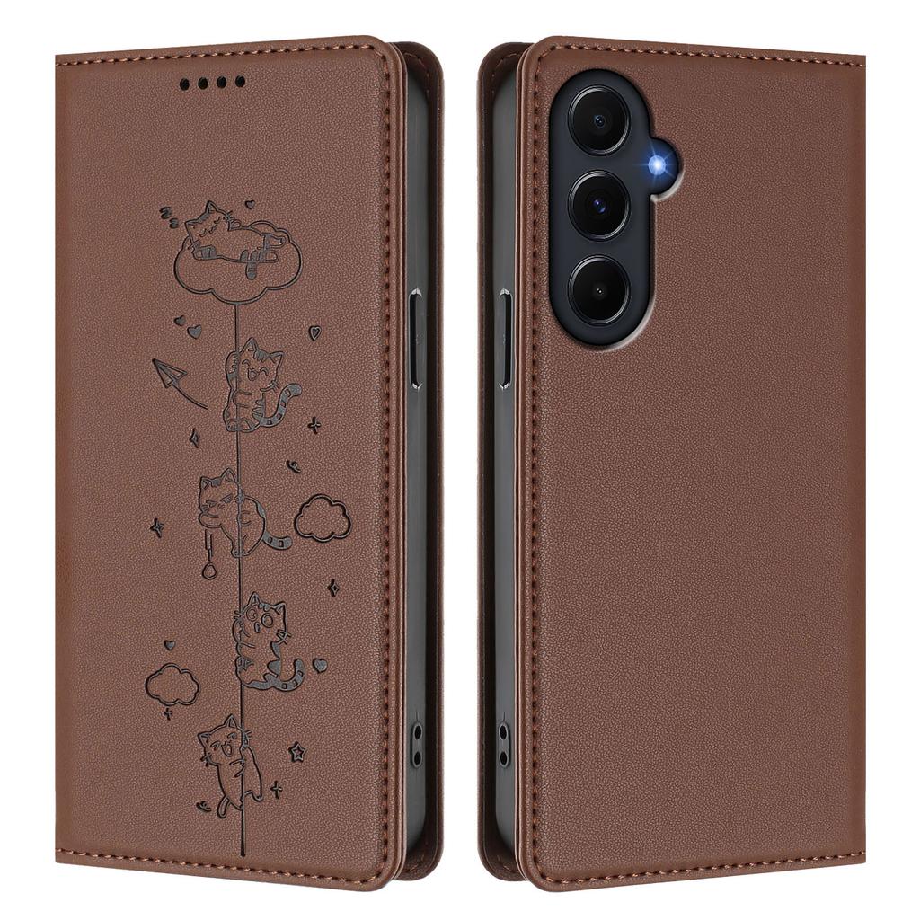 For Samsung Galaxy A55 5G Case RFID Blocking Wallet Stand Imprinted Cat Pattern Leather Phone Cover