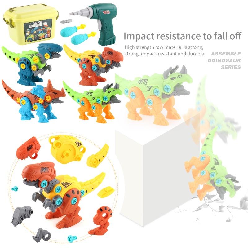 Boys' Dinosaur Building Blocks Set With Electric Drill Abs Material Enhances Emotional Visual And Intellectual Development