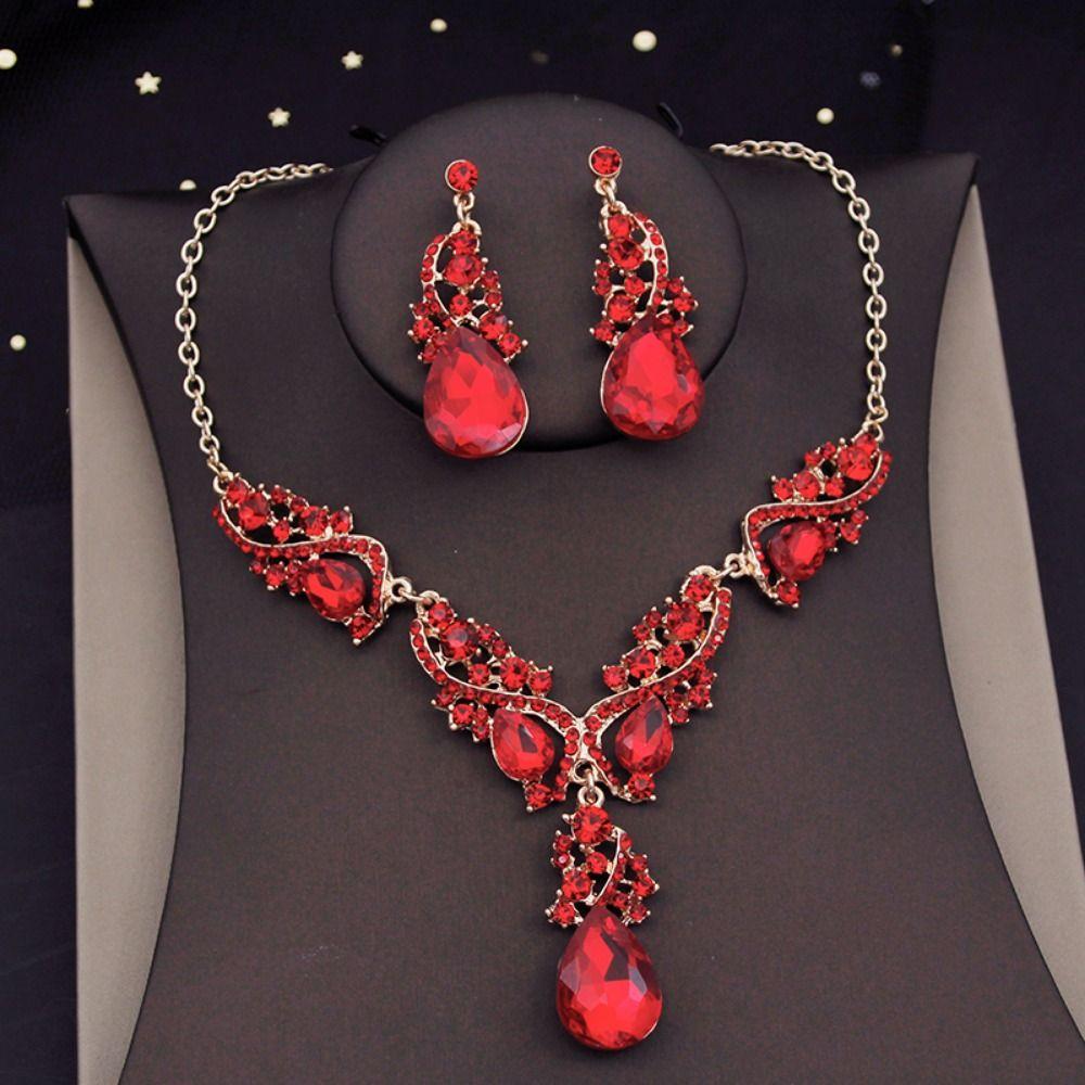 Crystal Rhinestone Jewelry Set Exaggerated Women's Necklace Water Drop Necklace Earrings Set  Party